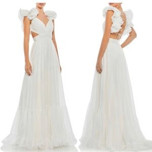 Mac Duggal Rosette Chiffon Cutout Empire Waist Gown White Size 4 Small